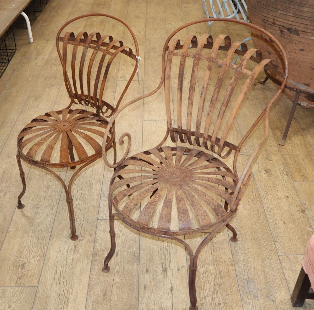 Francois Carré design, circa 1935. A set of four steel garden chairs